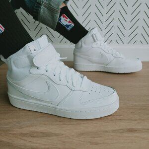 ❤️Nike Court Borough Mid 2 Big Kid's 6.5Y White/White/White Sneakers CD7782-100
